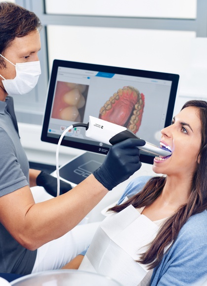 CEREC Primescan is a handheld digital scanner used to take 3D images inside the oral cavity.