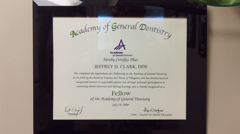 Dr. Clark has earned numerous professional distinctions, including Fellow in the Academy of General Dentistry.